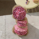 Valentine's Day Leopard Print Bikini Beach Swimsuit Puppy Bathing Dress Suit with Hat - GreenFur