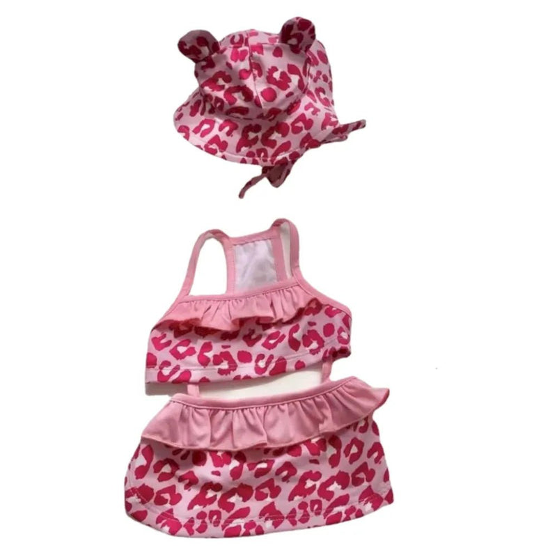 Valentine's Day Leopard Print Bikini Beach Swimsuit Puppy Bathing Dress Suit with Hat - GreenFur