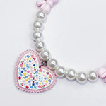 Valentine's Day Pearl Beaded Pet Collar with Heart Pendant Adjustable Necklace for Small and Medium Dogs and Cats - GreenFur