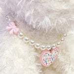 Valentine's Day Pearl Beaded Pet Collar with Heart Pendant Adjustable Necklace for Small and Medium Dogs and Cats - GreenFur