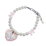 Valentine's Day Pearl Beaded Pet Collar with Heart Pendant Adjustable Necklace for Small and Medium Dogs and Cats - GreenFur