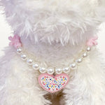 Valentine's Day Pearl Beaded Pet Collar with Heart Pendant Adjustable Necklace for Small and Medium Dogs and Cats - GreenFur