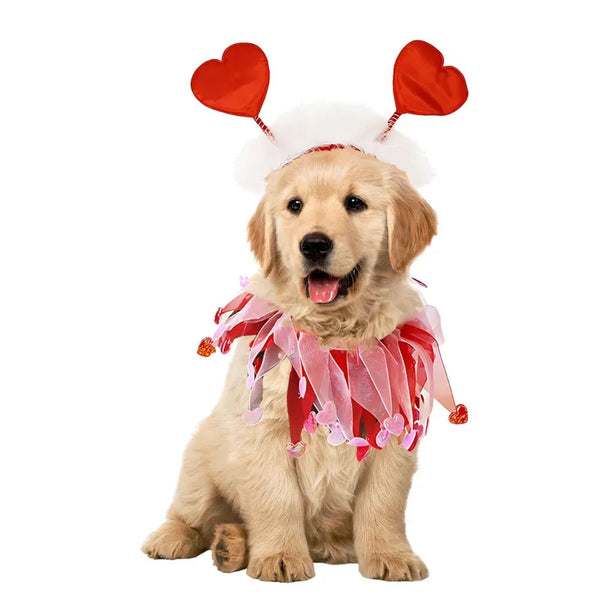 Valentine's Day Pet Decoration Set Dog Neckband Headband Party Accessories - GreenFur