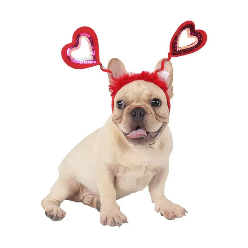 Valentine's Day Pet Headband Sparkly Heart Antenna Accessory for Dog Festive - GreenFur