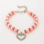 Valentine's Day Pet Pearl Necklace with Rhinestone Heart Pendant - GreenFur