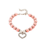 Valentine's Day Pet Pearl Necklace with Rhinestone Heart Pendant - GreenFur