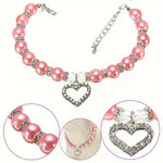 Valentine's Day Pet Pearl Necklace with Rhinestone Heart Pendant - GreenFur