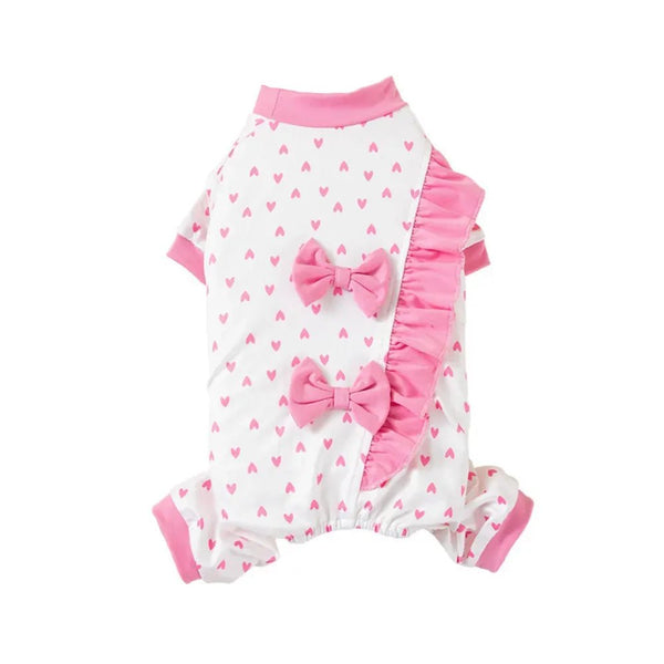 Valentine's Day Pink Pet Clothing Heart Print Four Leg Outfit for Small and Medium Dog - GreenFur