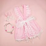 Valentine's Day Pink Pet Dress with Necklace and Hair Clip Set - GreenFur