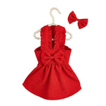 Valentine's Day Red Corduroy Dog Dress with Matching Hair Clip - GreenFur