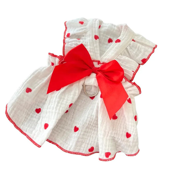 Valentine's Day Soft Fabric Ruffled Heart Harness Pet Dress with Reinforced D Ring - GreenFur