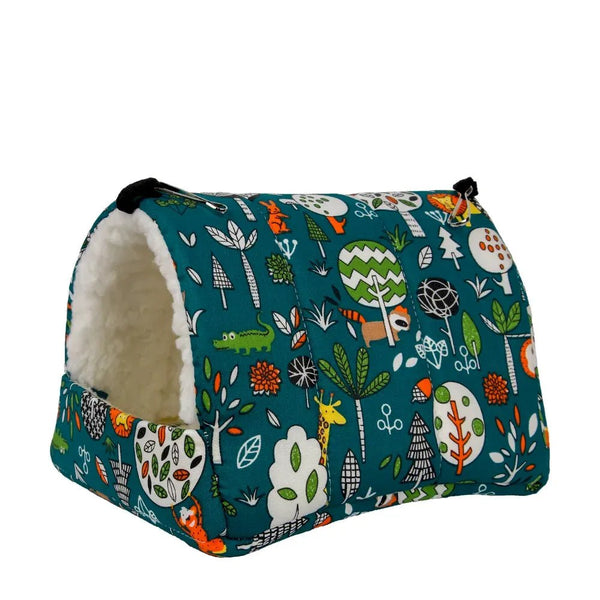 Warm Plush Hamster and Parrot Nest with Forest Design - GreenFur