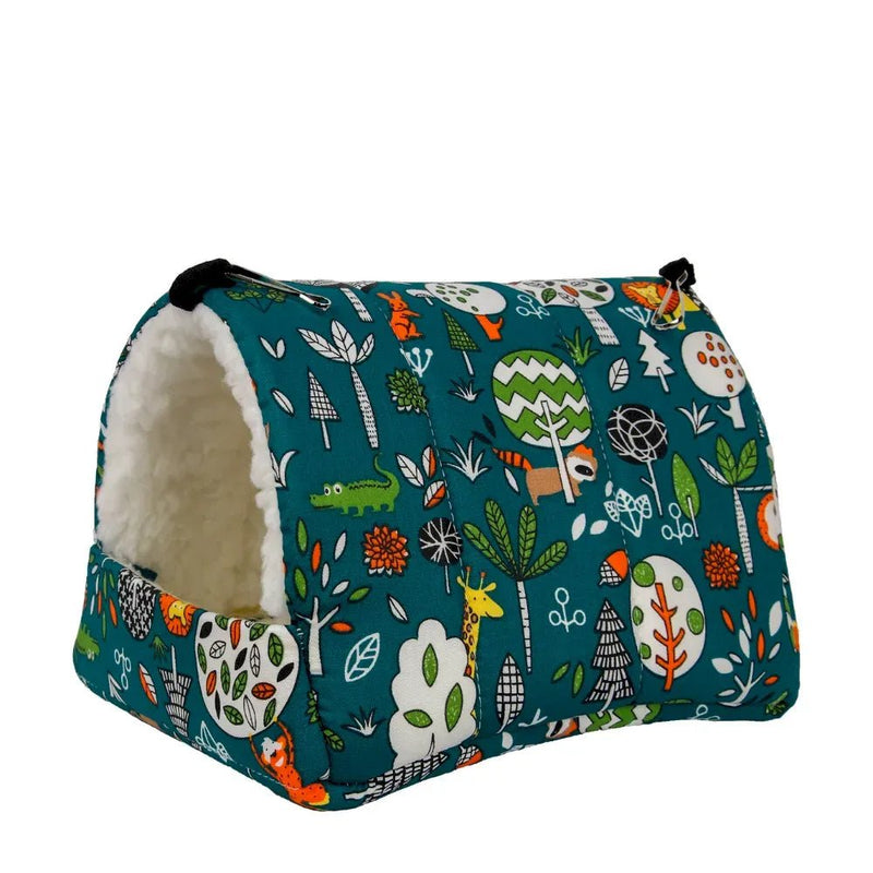 Warm Plush Hamster and Parrot Nest with Forest Design - GreenFur