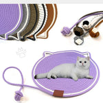 Washable Durable Woven Cotton Rope Cat Scratching Mat with Ball - GreenFur