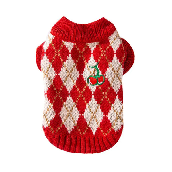 Winter Cat Sweater for New Year Cherry Patterned Pet Clothing - GreenFur