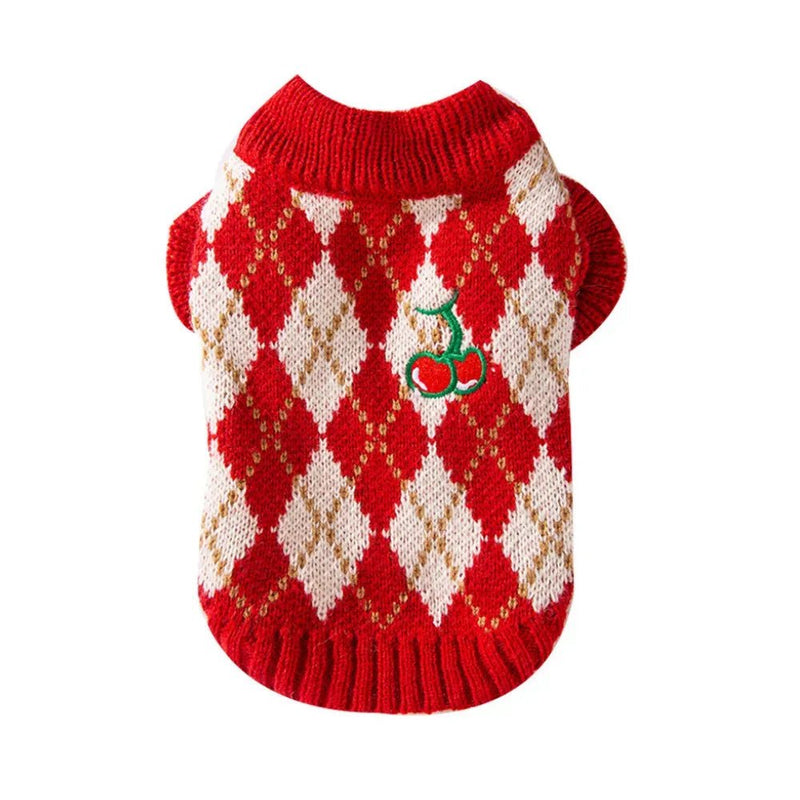 Winter Cat Sweater for New Year Cherry Patterned Pet Clothing - GreenFur
