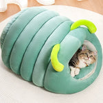 Winter Caterpillar Pet Bed Soft Enclosed Cat House - GreenFur