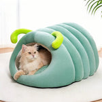 Winter Caterpillar Pet Bed Soft Enclosed Cat House - GreenFur