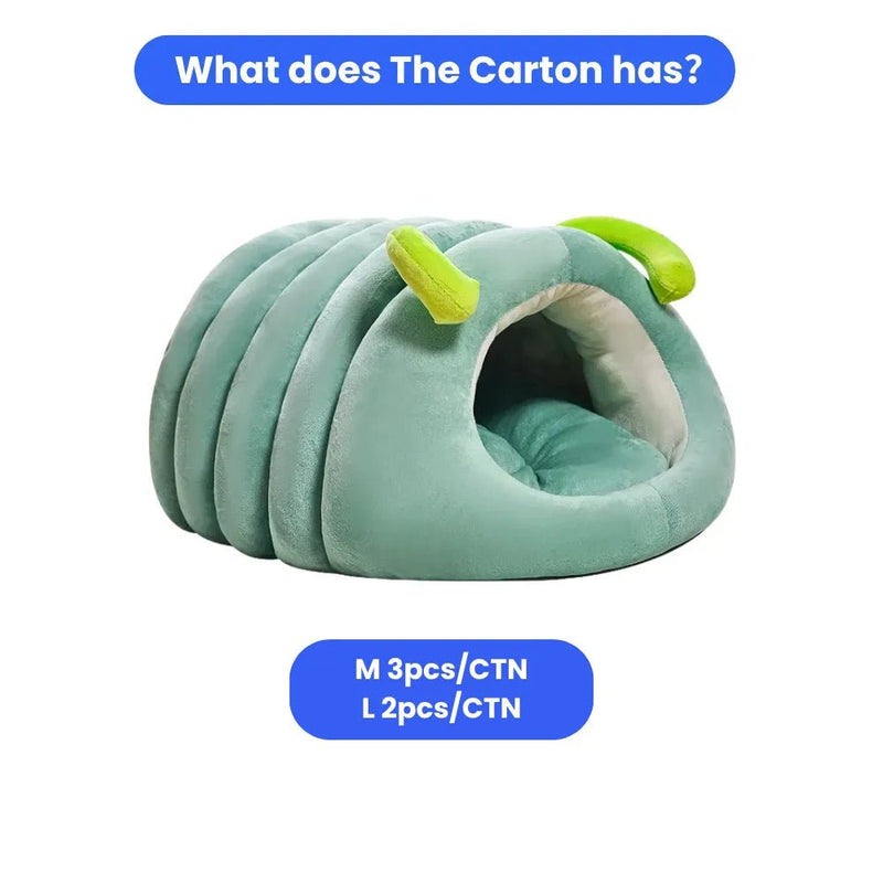 Winter Caterpillar Pet Bed Soft Enclosed Cat House - GreenFur