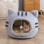 Winter Cozy Cat - Shaped Pet Bed Semi - Enclosed with Plush - GreenFur