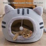 Winter Cozy Cat - Shaped Pet Bed Semi - Enclosed with Plush - GreenFur