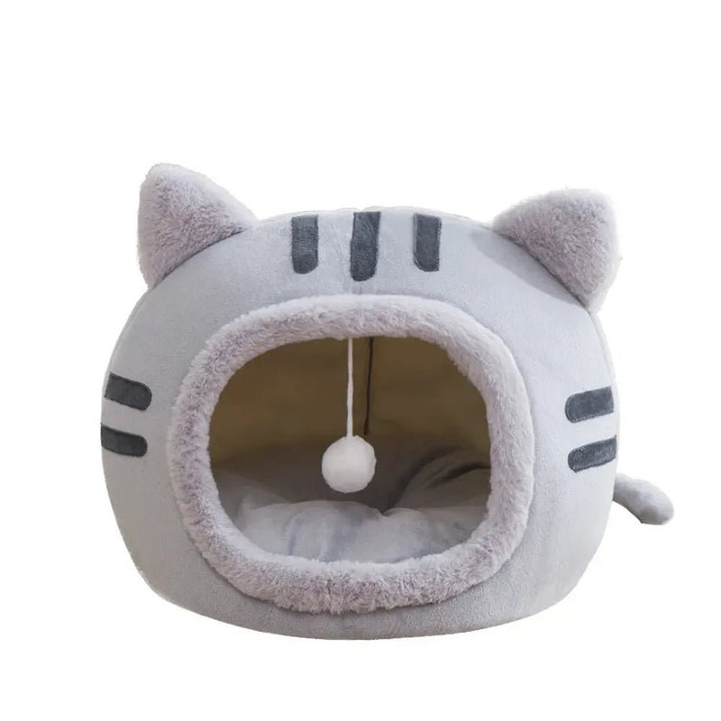 Winter Cozy Cat - Shaped Pet Bed Semi - Enclosed with Plush - GreenFur