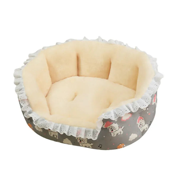 Winter Non - Slip Floral Pet Bed with Thick Padding - GreenFur