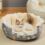 Winter Non - Slip Floral Pet Bed with Thick Padding - GreenFur