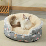 Winter Padded Pet Bed Open Design with Floral Skirt - GreenFur