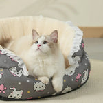 Winter Padded Pet Bed Open Design with Floral Skirt - GreenFur