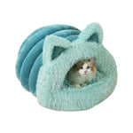Winter Plush Cat Ear Pet Bed with Removable Cushion - GreenFur