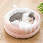 Winter Plush Semi - Enclosed Cat Bed Pet House with Pom - pom - GreenFur