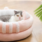 Winter Plush Semi - Enclosed Cat Bed Pet House with Pom - pom - GreenFur