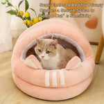 Winter Plush Semi - Enclosed Cat Bed Pet House with Pom - pom - GreenFur