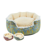 Winter Thickened Floral Pet Bed with Lace Trim - GreenFur