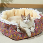 Winter Thickened Floral Pet Bed with Lace Trim - GreenFur