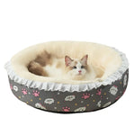 Winter Thickened Round Pet Bed with Plush Floral Design - GreenFur