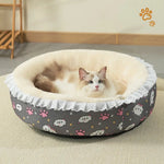 Winter Thickened Round Pet Bed with Plush Floral Design - GreenFur