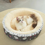 Winter Thickened Round Pet Bed with Plush Floral Design - GreenFur