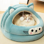 Winter Warmth Half - Closed Cat Ear Shaped Pet Bed - GreenFur