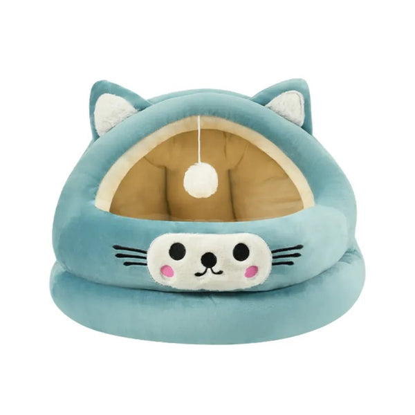 Winter Warmth Half - Closed Cat Ear Shaped Pet Bed - GreenFur