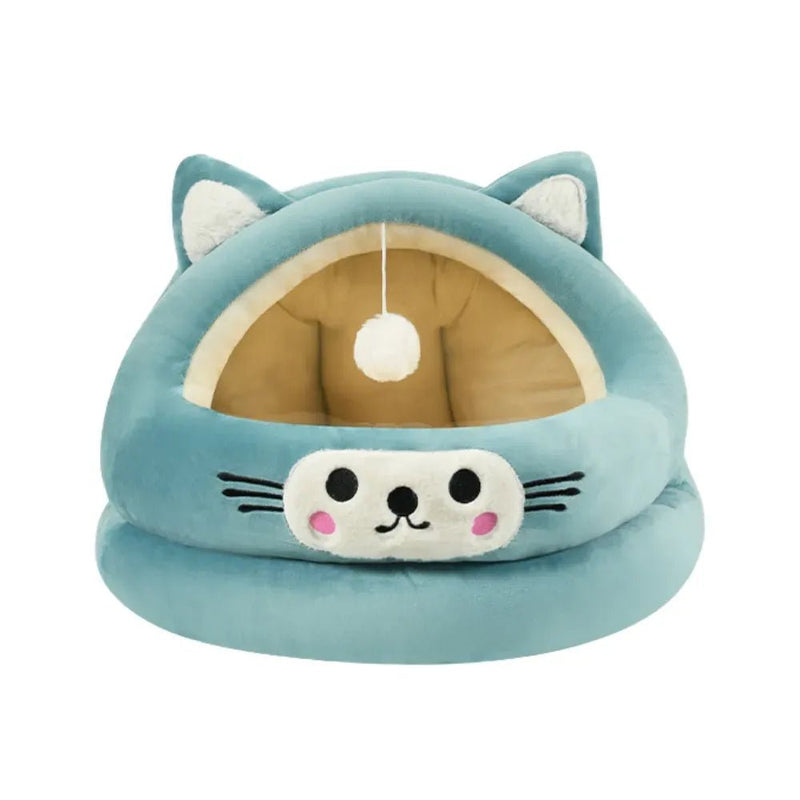 Winter Warmth Half - Closed Cat Ear Shaped Pet Bed - GreenFur