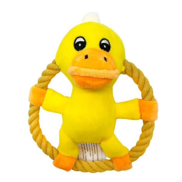Yellow Duck Shape Cotton Rope Dog Interactive Frisbee Plush Toy - GreenFur