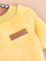Yellow Fleece Lined Flannel Dog Pullover with Leather Patch - GreenFur