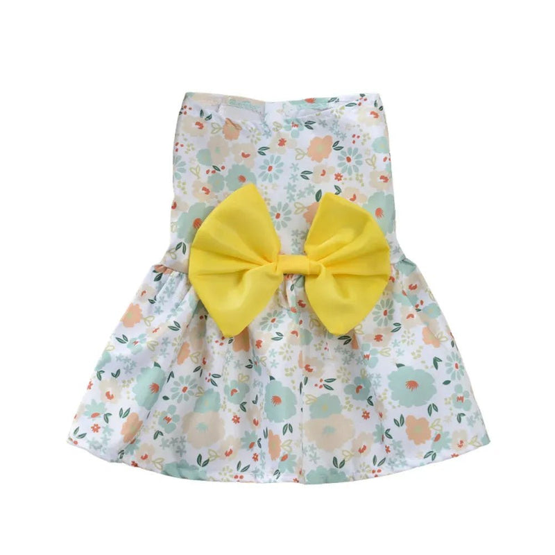 Yellow Floral Dog Dress with Bow Design - GreenFur