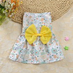 Yellow Floral Dog Dress with Bow Design - GreenFur