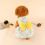 Yellow Floral Dog Dress with Bow Design - GreenFur