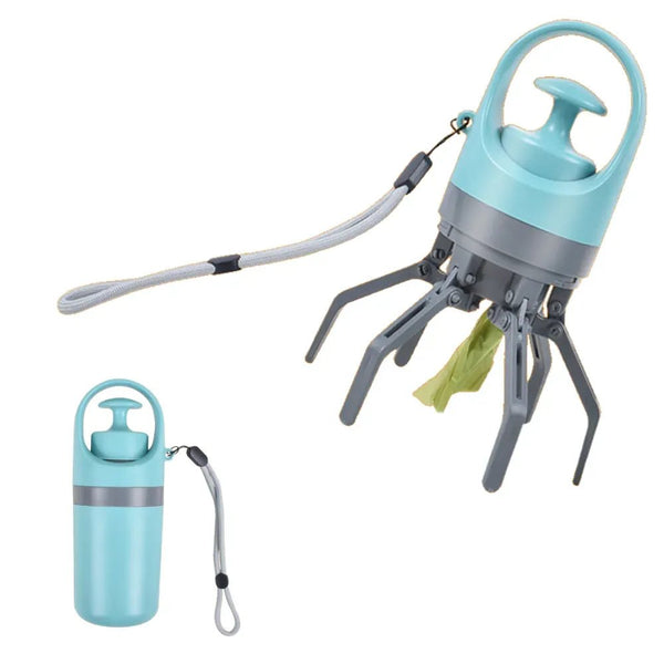 Zero - contact Portable Six - claw Dog Poop Scooper with Garbage Bag Dispenser - GreenFur