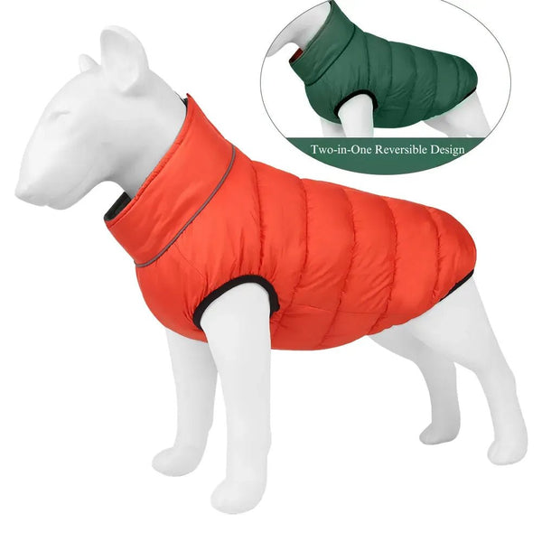 Zipper Design Reflective Strip Reversible Coat Warm Dog Jacket - GreenFur